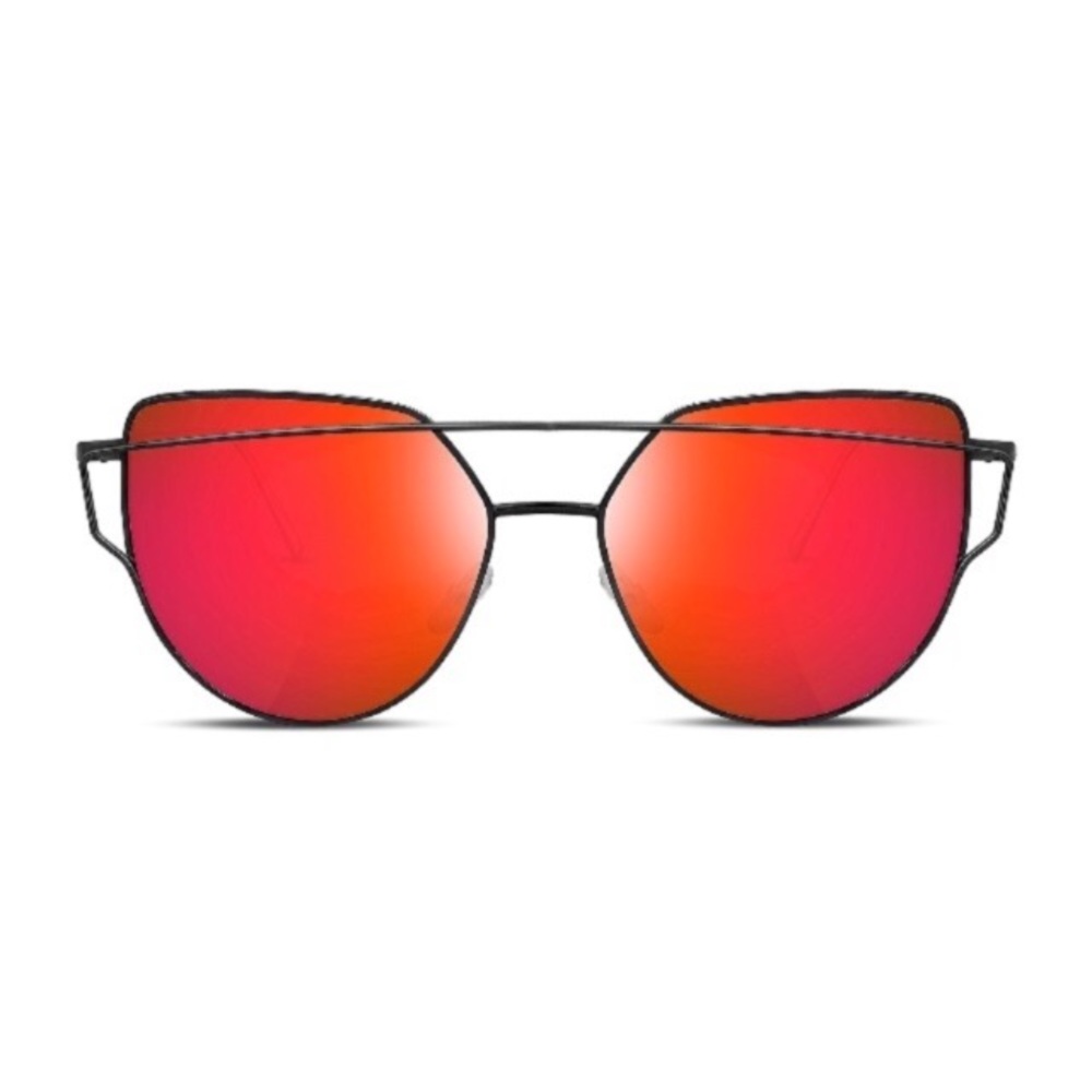 🔥 Flame Red Mirrored Cat Eye Aviator Sunglasses - Picture 2 of 3
